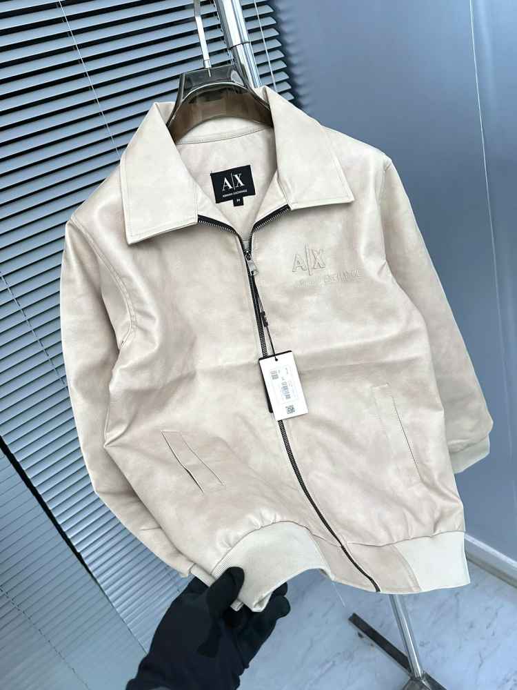 Armani Exchange Cream Authentic Leather Jacket-1