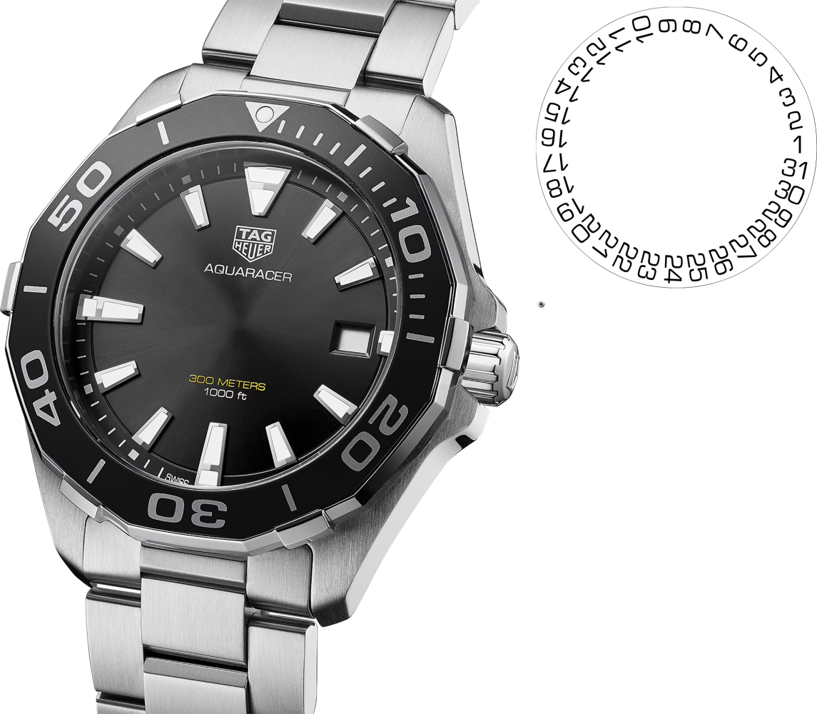 TAG Heuer Aquaracer Quartz, 41 mm, Black Dial, Stainless Steel Watch, WAY111A.BA0928-4