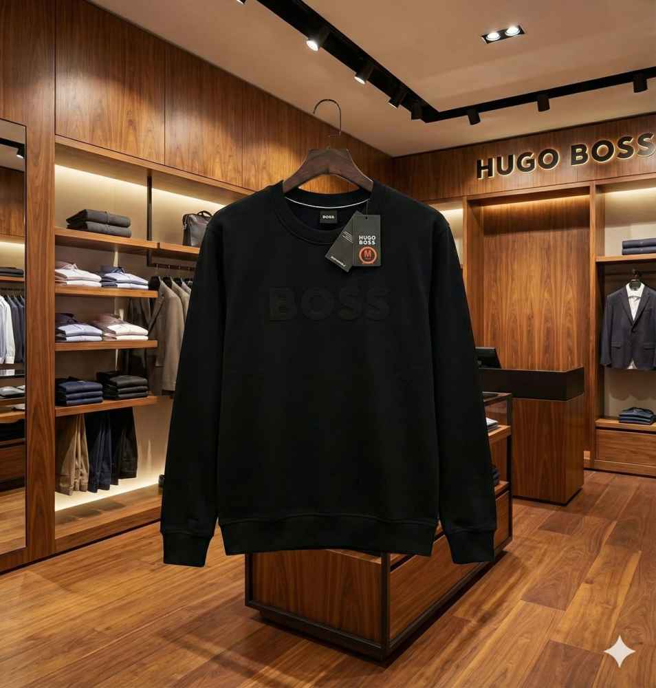 Boss Embroidery Black cotton Sweatshirt-2