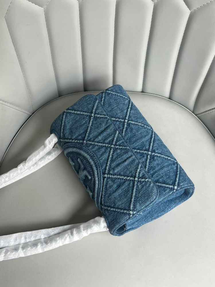 Tory Burch Fleming Soft Blue Denim Satchel Sling Bag-3