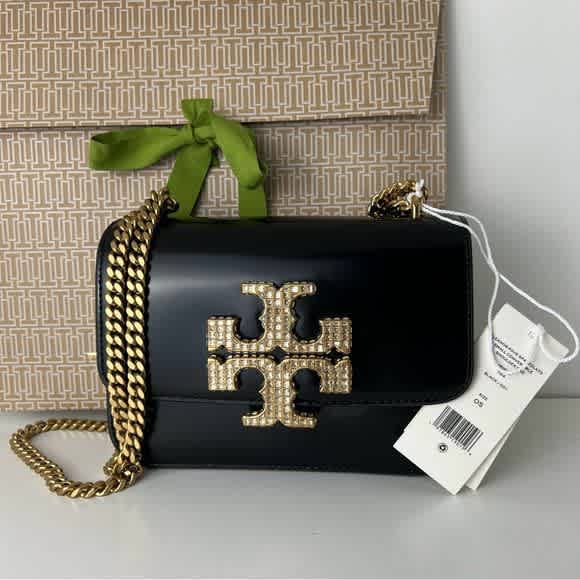 Tory Burch Small Eleanor Pave Spazzolato Black Swarovski Sling Bag-2