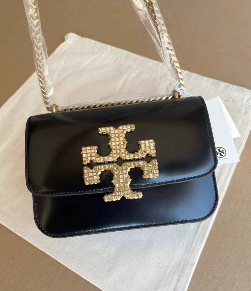 Tory Burch Small Eleanor Pave Spazzolato Black Swarovski Sling Bag-3