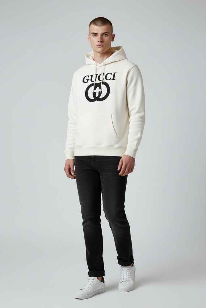 Gucci White Embroidery Logo Premium Quality Hoodie-thumb-2