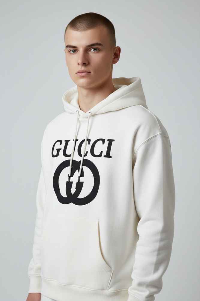 Gucci White Embroidery Logo Premium Quality Hoodie-thumb-1