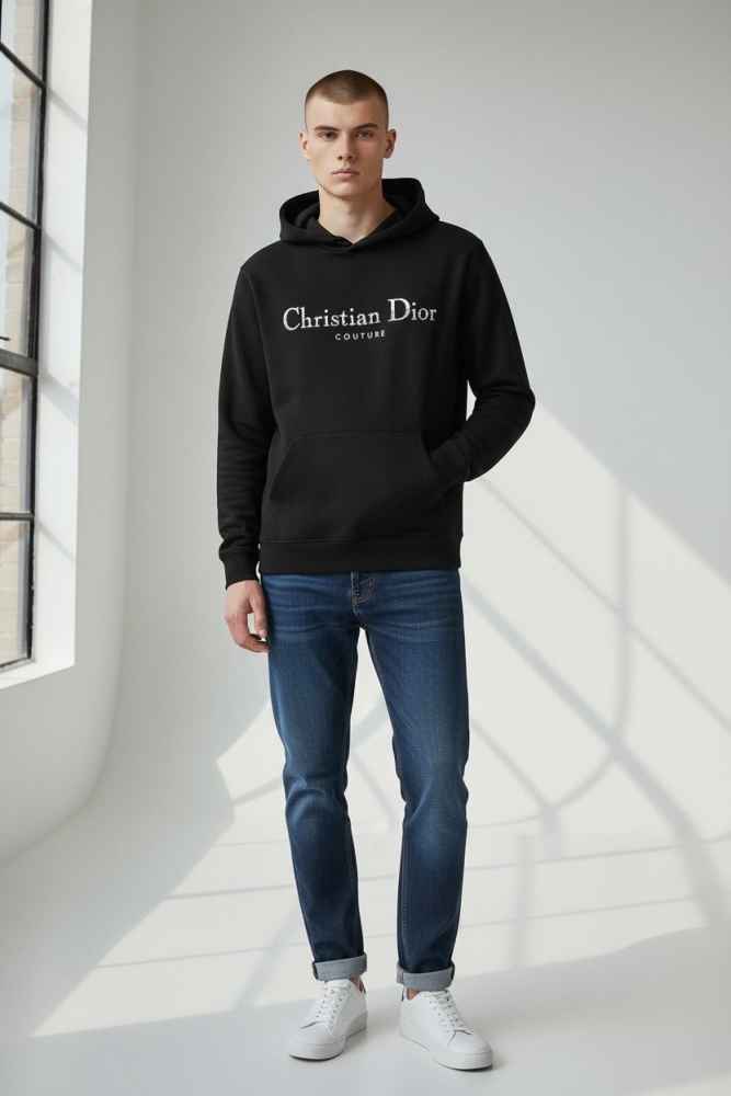 Christian Dior Black Embroidery Logo Premium Quality Hoodie-thumb-3