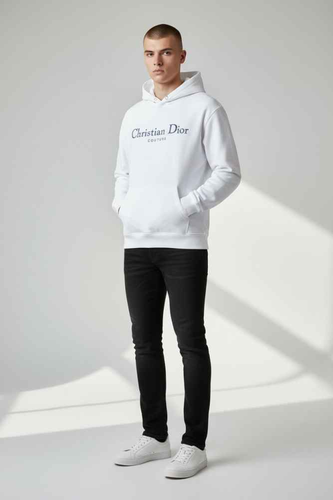 Christian Dior White Embroidery Logo Premium Quality Hoodie-thumb-2