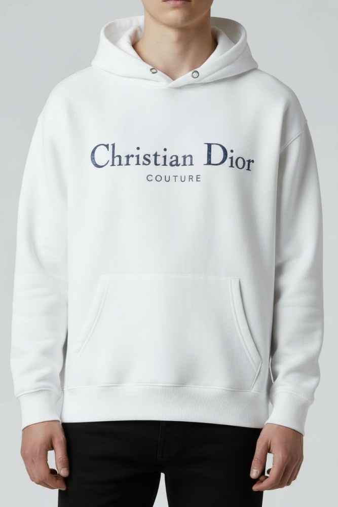 Christian Dior White Embroidery Logo Premium Quality Hoodie-thumb-1