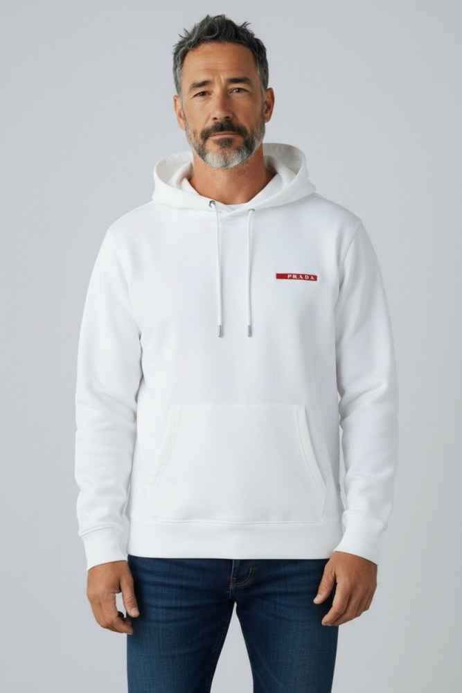 Prada White Embroidery Logo Premium Quality Hoodie-thumb-1