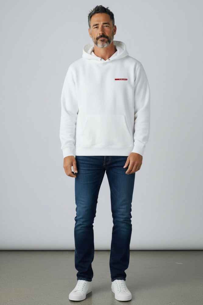 Prada White Embroidery Logo Premium Quality Hoodie-thumb-2