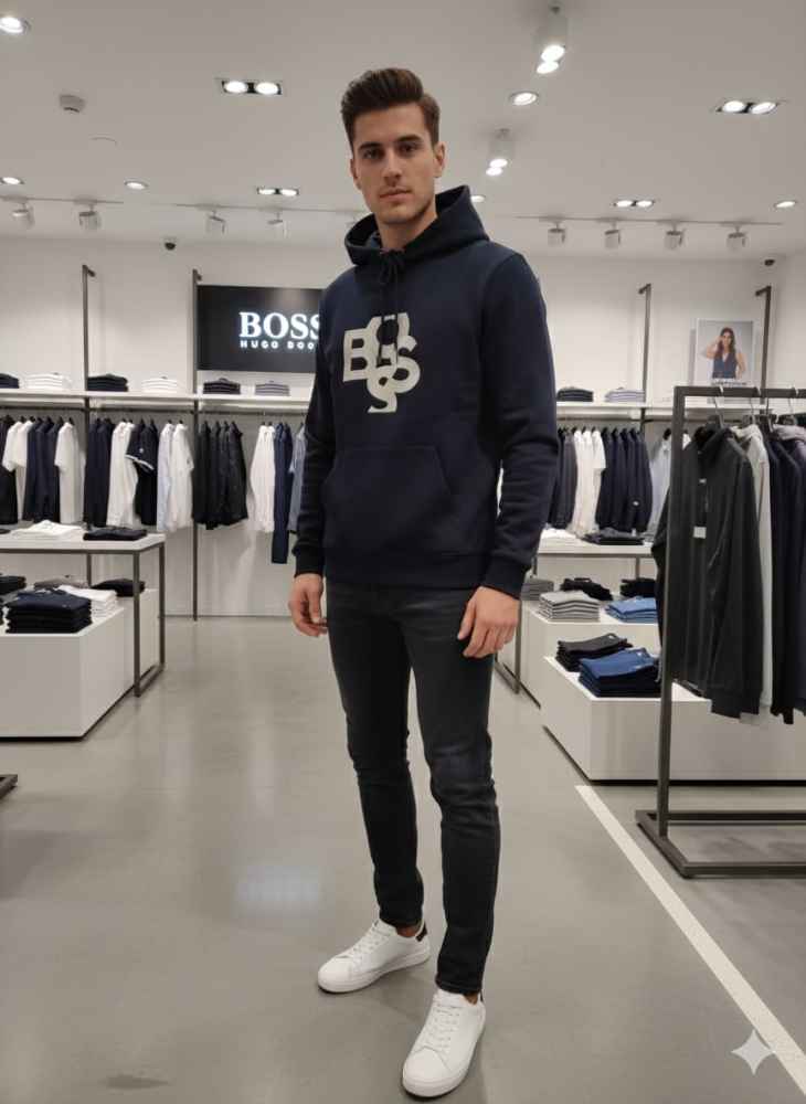 Boss Blue Hood Embroidery Logo Hoodie-thumb-0
