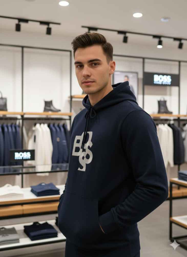 Boss Blue Hood Embroidery Logo Hoodie-thumb-2