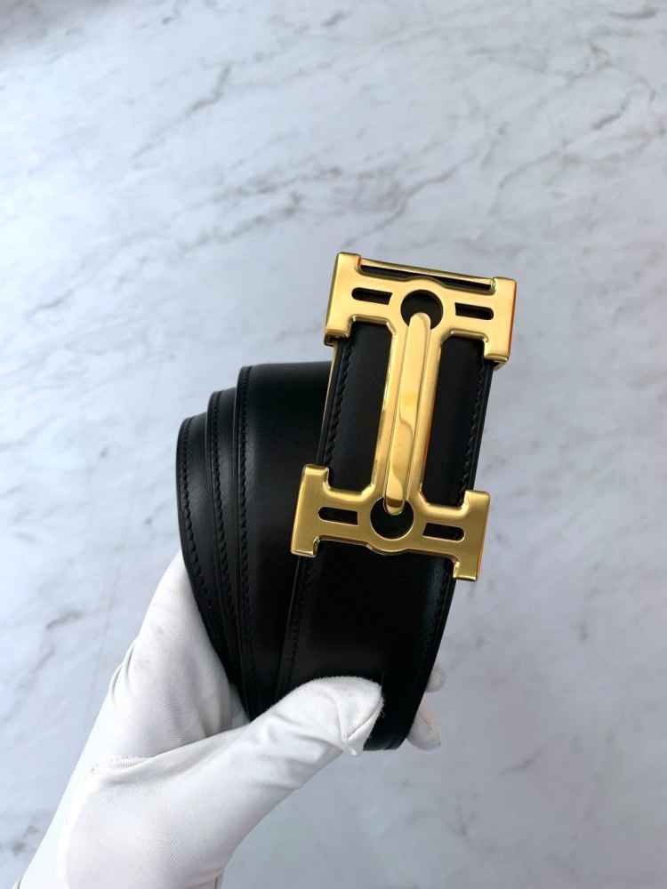 Hermes Golden Premium Quality Leather Belt-thumb-2