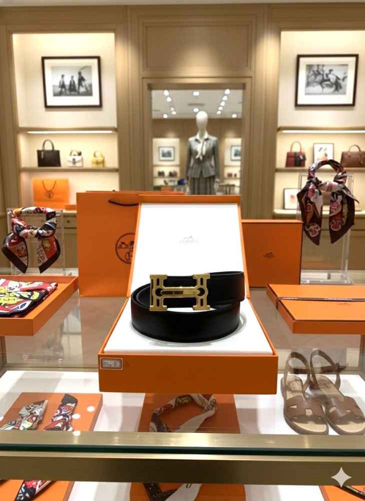 Hermes Golden Premium Quality Leather Belt-thumb-3