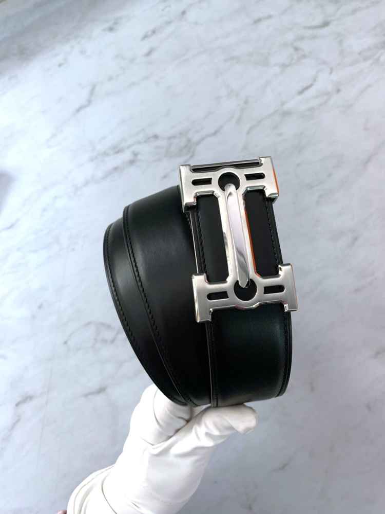 Hermes Silver Premium Quality Leather Belt-thumb-4