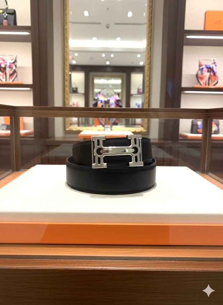 Hermes Silver Premium Quality Leather Belt-thumb-1