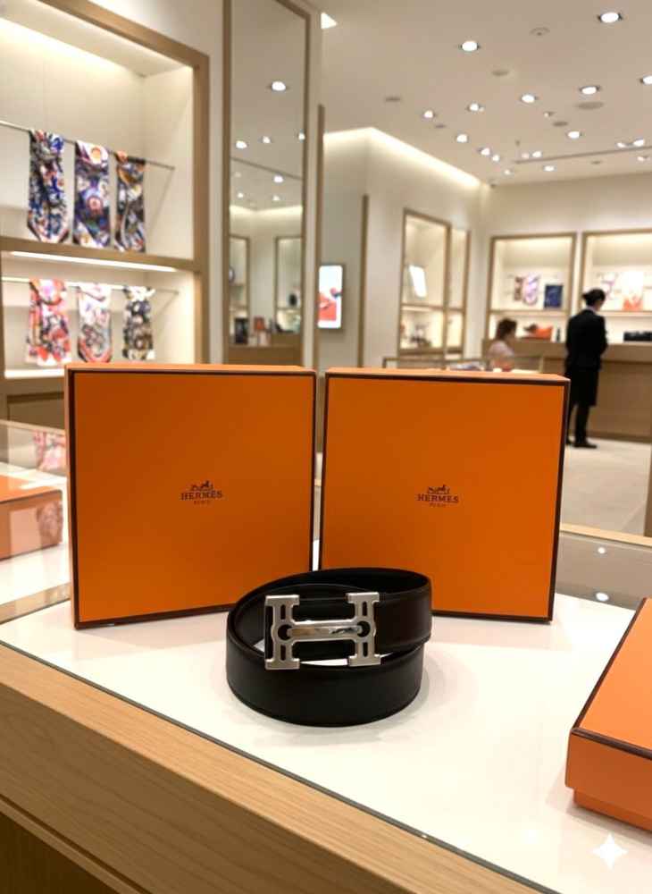 Hermes Silver Premium Quality Leather Belt-thumb-3