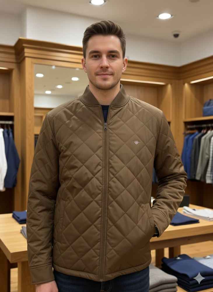 Gant Brown Premium Quality Imported Fabric Full Bomber Jacket-1