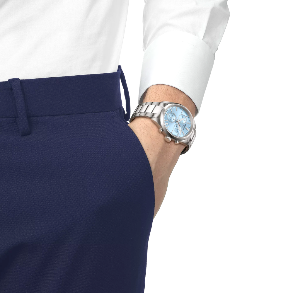 Tissot PR 100 Chronograph T150.417.11.351.00 Light Blue Dial Men's Watch-thumb-4