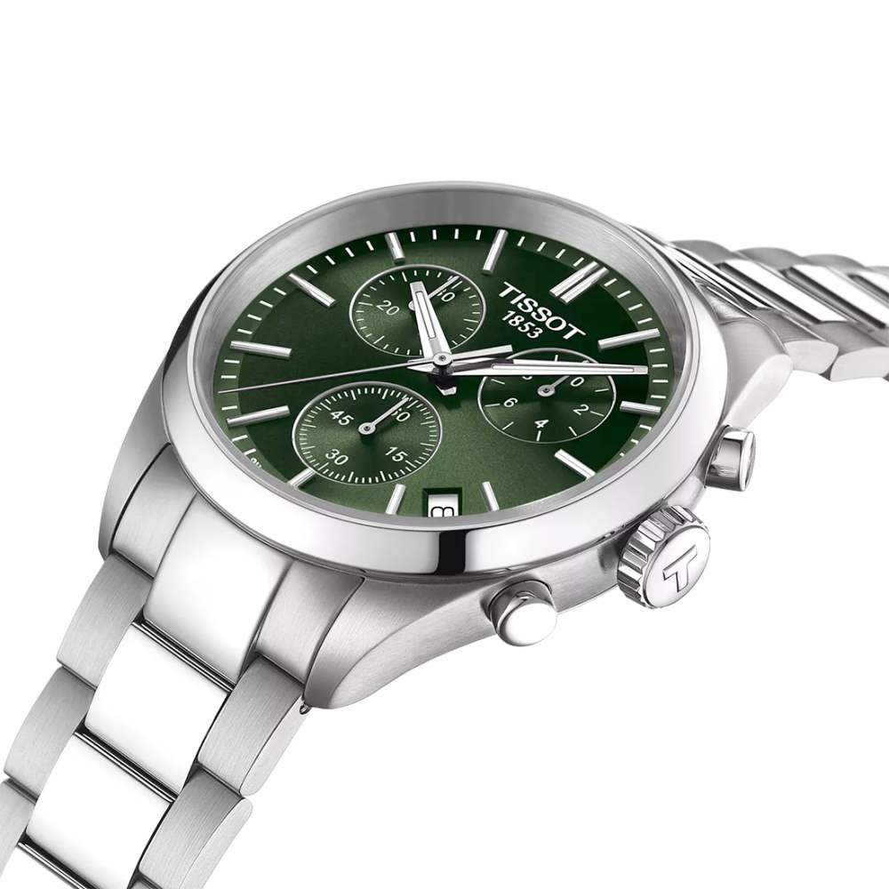 Tissot PR 100 Chronograph Men's Watch with Green Dial, Stainless Steel Bracelet T150.417.11.091.00-3