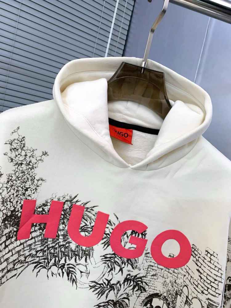 Boss White Hood Embroidery Logo Hoodie-thumb-2