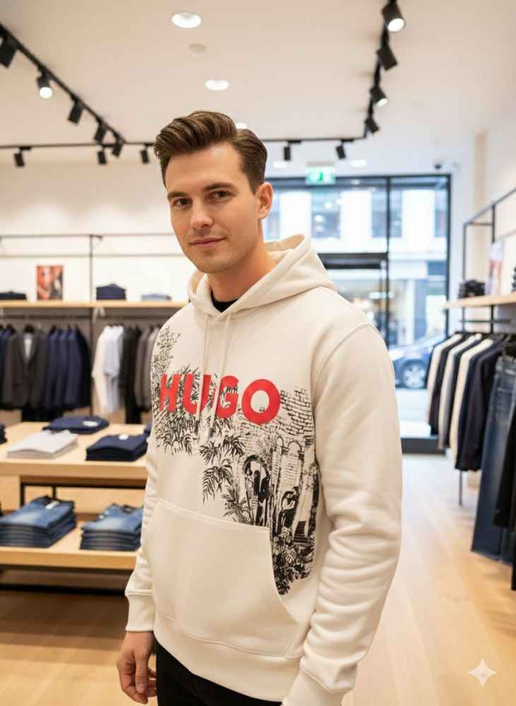 Boss White Hood Embroidery Logo Hoodie-thumb-0