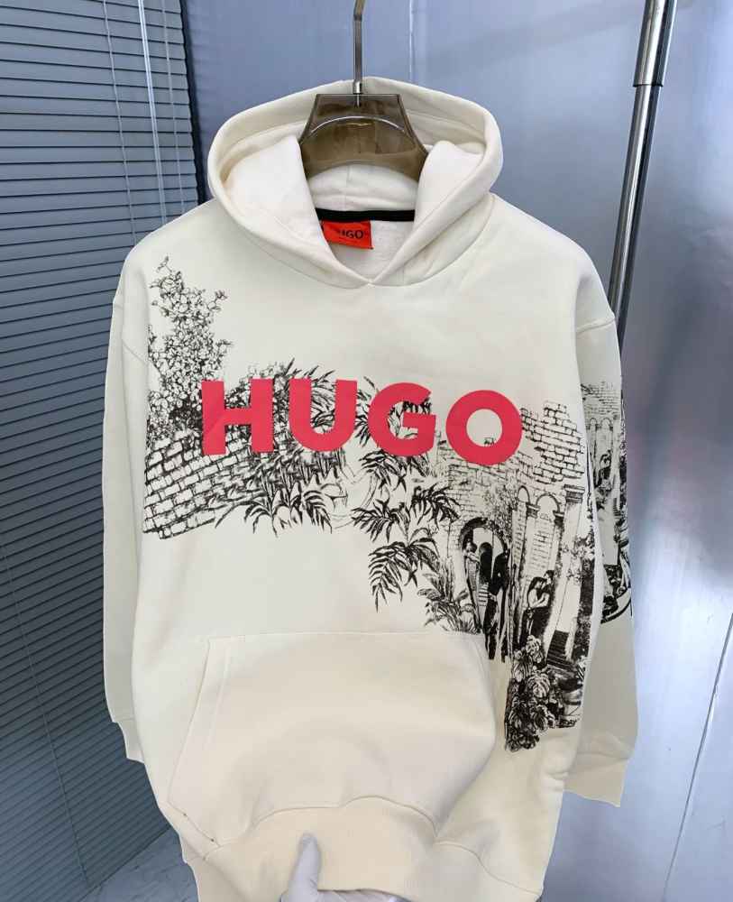 Boss White Hood Embroidery Logo Hoodie-thumb-3