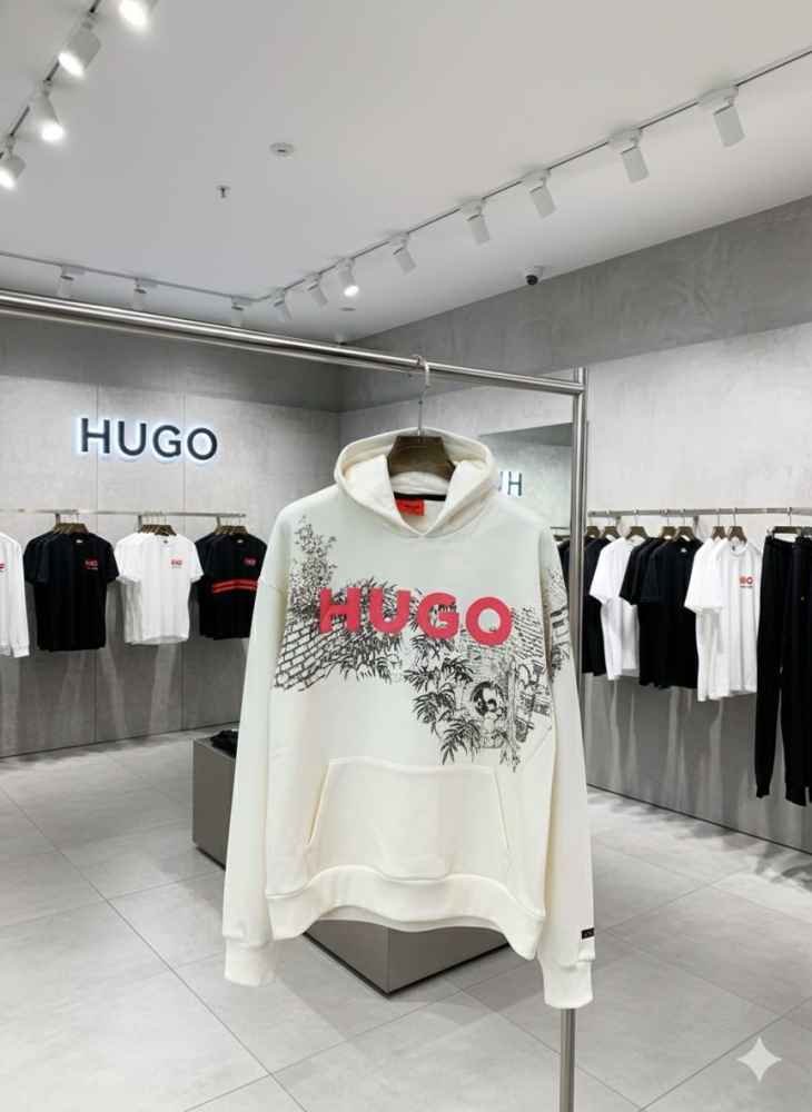 Boss White Hood Embroidery Logo Hoodie-thumb-1