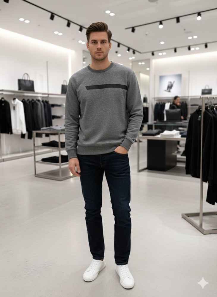 Boss Embroidery Grey cotton Sweatshirt-thumb-0