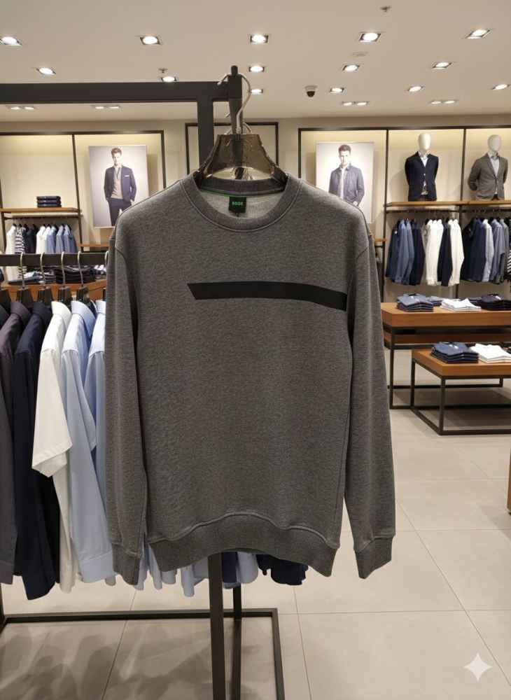 Boss Embroidery Grey cotton Sweatshirt-thumb-3