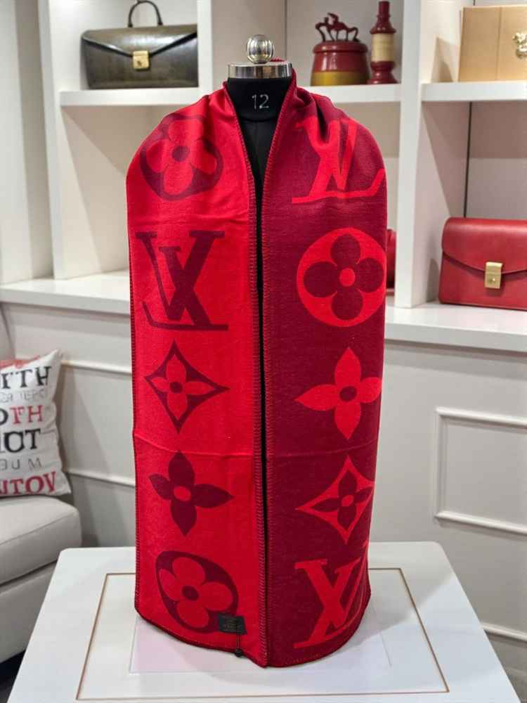 Louis Vuitton Red Cashmere Reversible Muffler-thumb-3