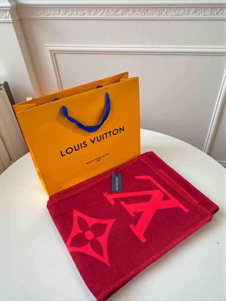 Louis Vuitton Red Cashmere Reversible Muffler-thumb-2