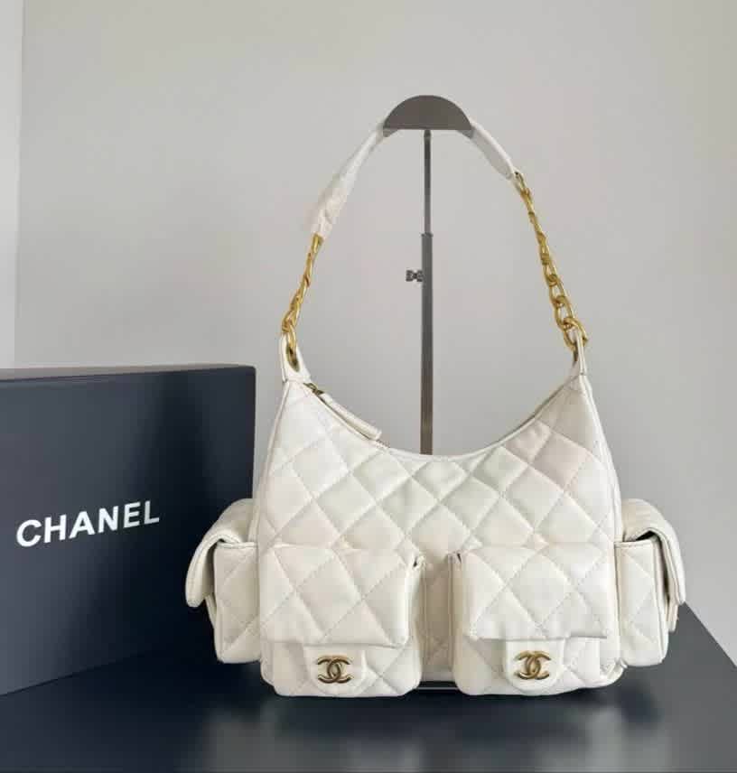 Chanel White Cargo Hobo Bag-thumb-0