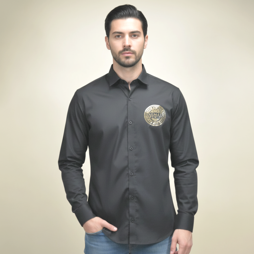 Balmain Patch Black Premium Cotton Shirt-1
