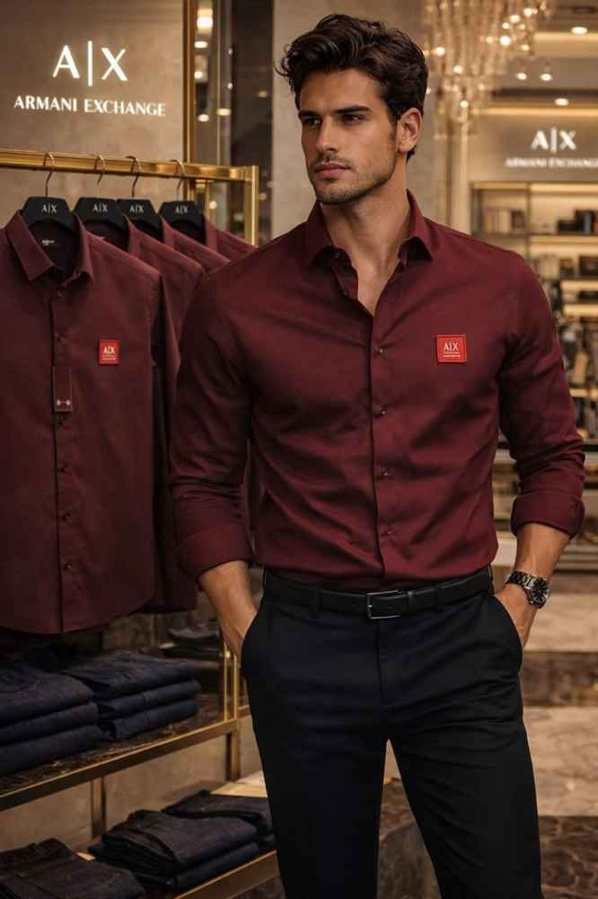Armani Exchange Red Cotton Shirt-thumb-0