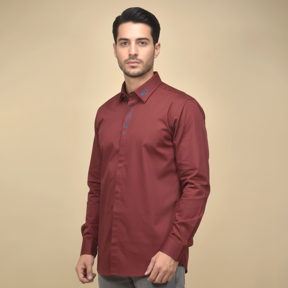 Louis Vuitton Monogram Wine Premium Cotton Shirt-thumb-0