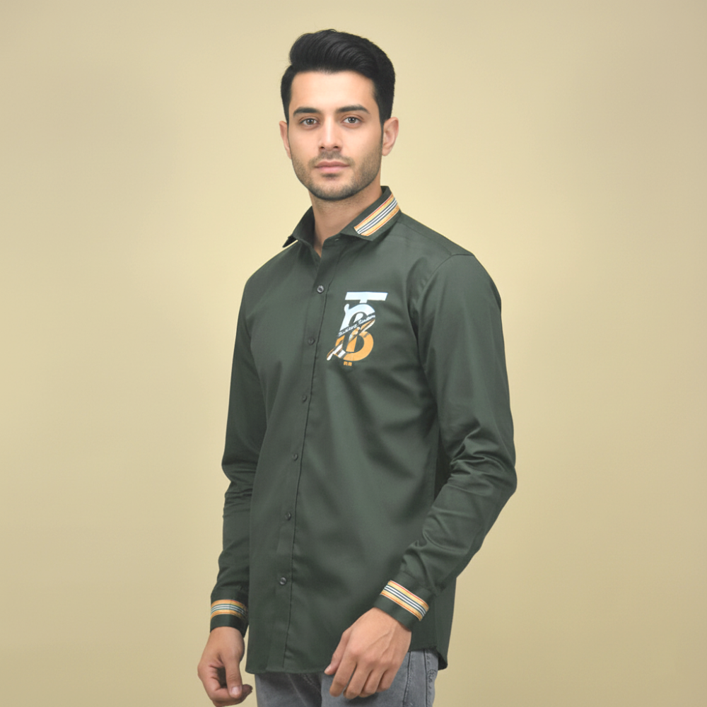 Burberry TB Print Green Premium Cotton Shirt-thumb-0