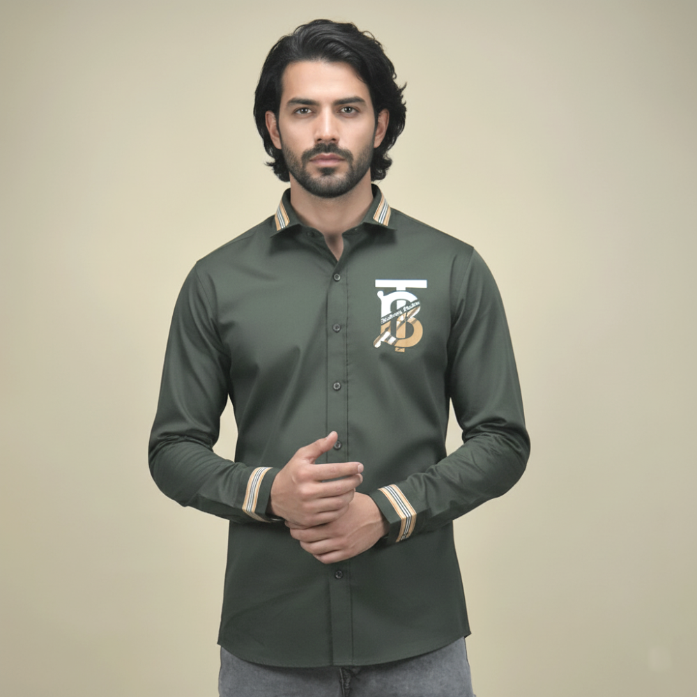 Burberry TB Print Green Premium Cotton Shirt-thumb-1
