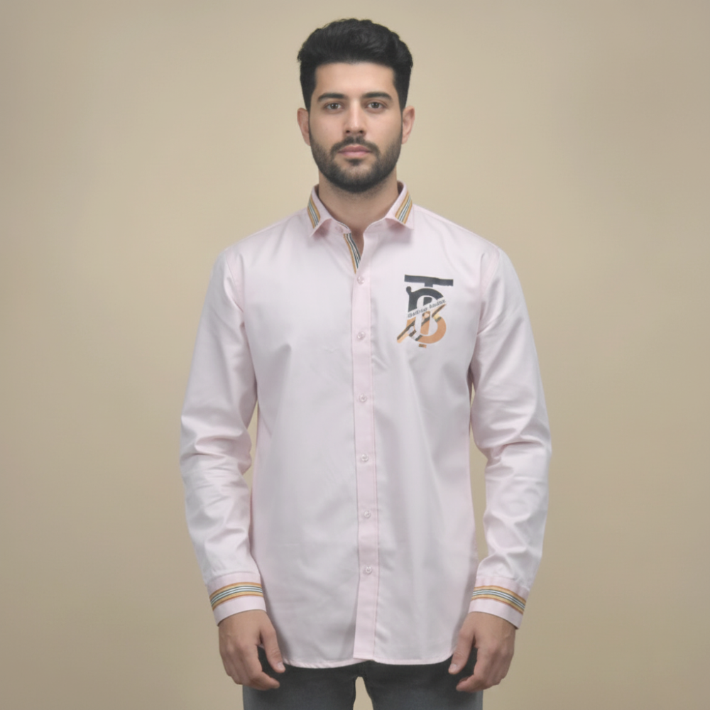 Burberry TB Print Pink Premium Cotton Shirt-thumb-2