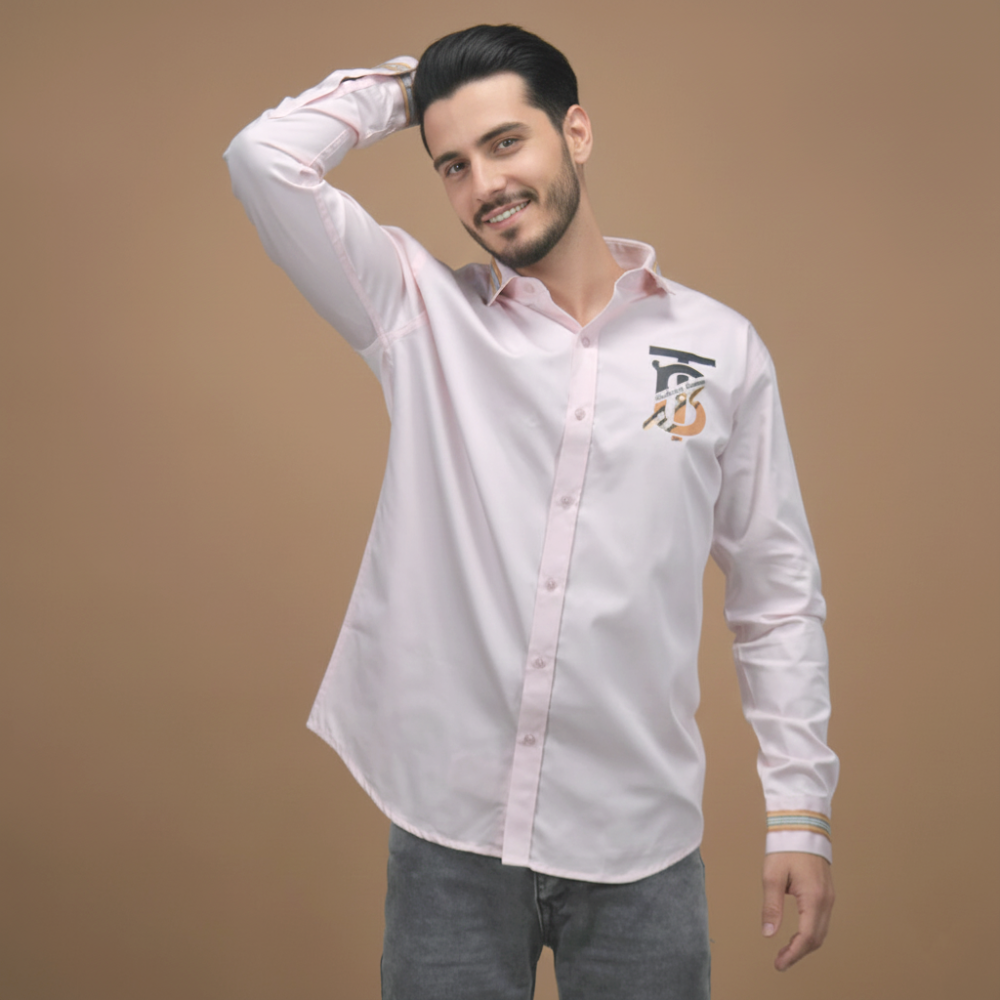 Burberry TB Print Pink Premium Cotton Shirt-thumb-1