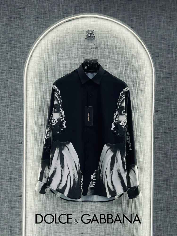 Dolce & Gabbana Embroidery Blue Printed Cotton Shirt-thumb-0