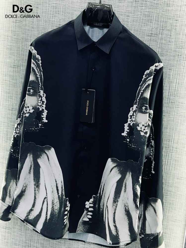 Dolce & Gabbana Embroidery Blue Printed Cotton Shirt-thumb-1