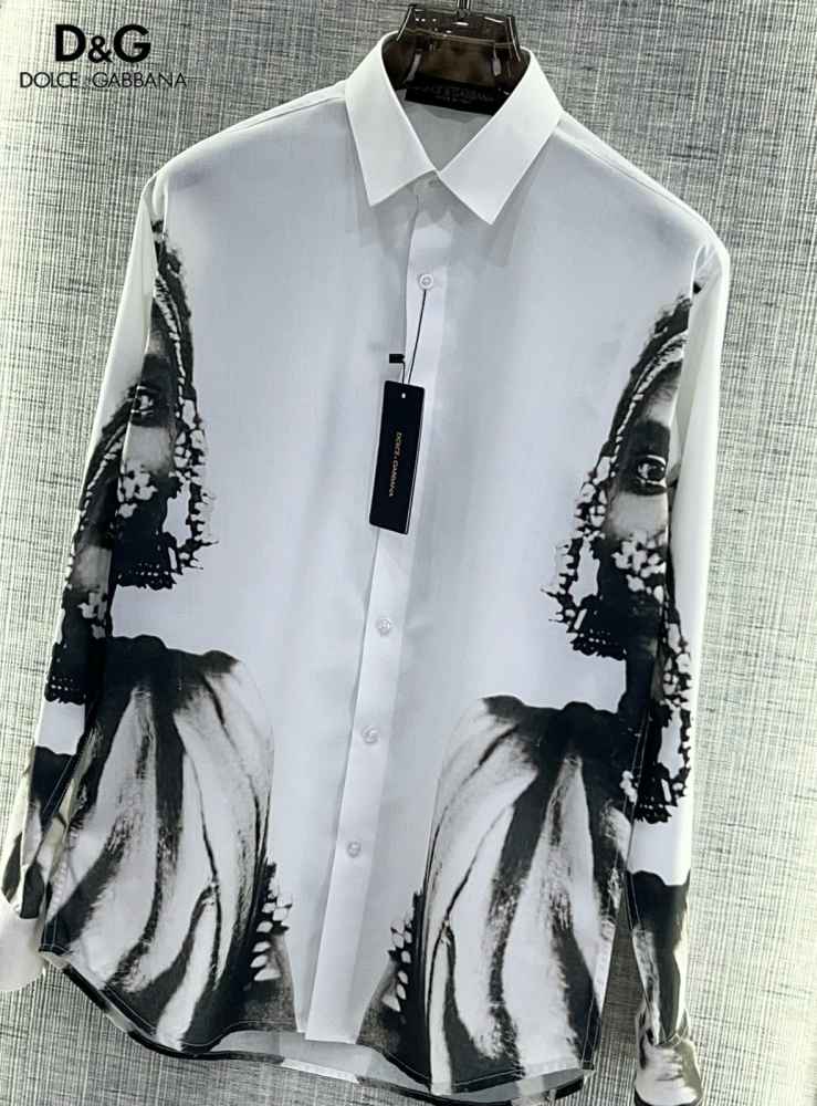 Dolce & Gabbana Embroidery White Printed Cotton Shirt-1