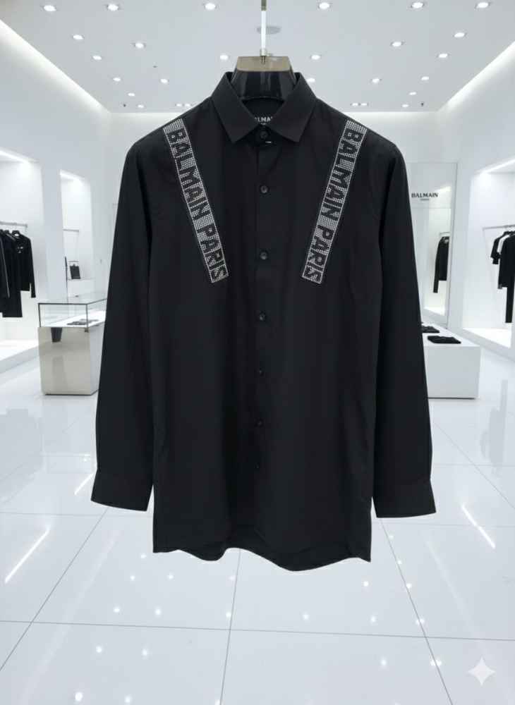 Balmain Embroidered Black Premium Cotton Shirt-thumb-1