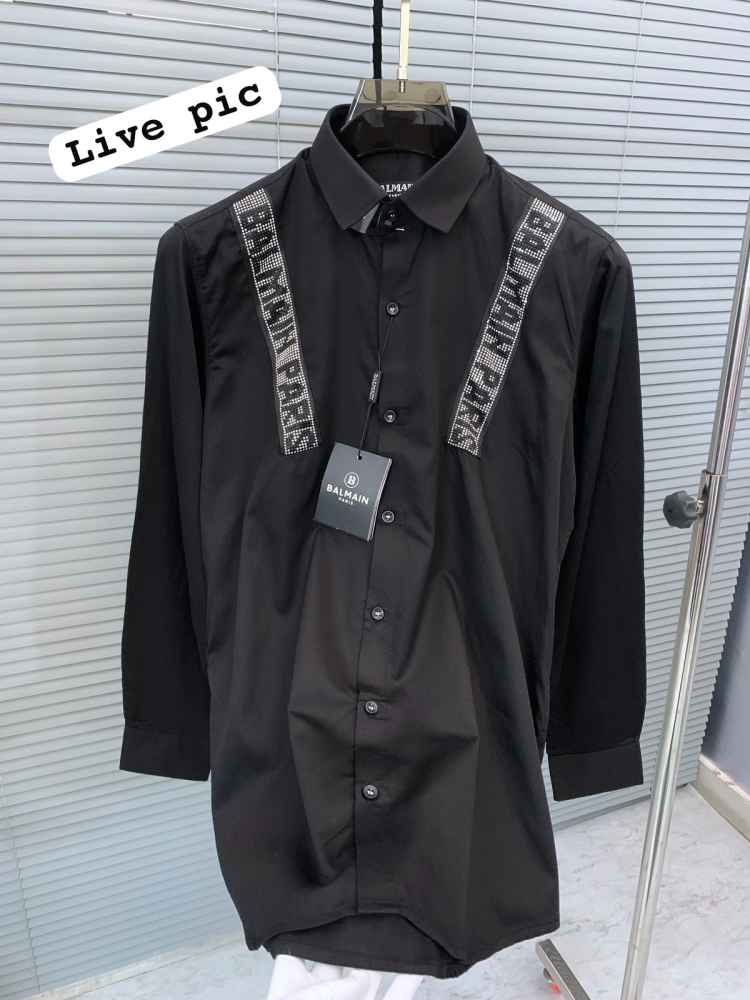 Balmain Embroidered Black Premium Cotton Shirt-thumb-2