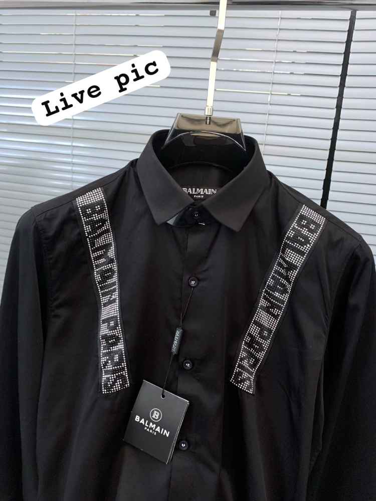 Balmain Embroidered Black Premium Cotton Shirt-thumb-3