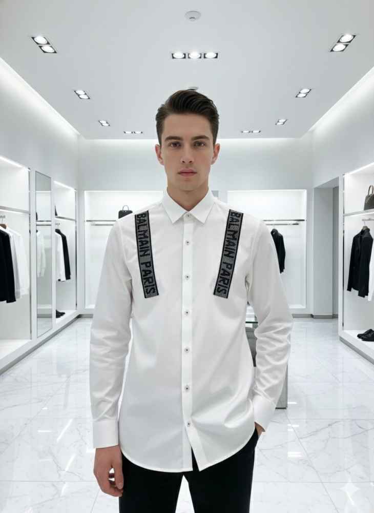 Balmain Embroidered White Premium Cotton Shirt-thumb-0