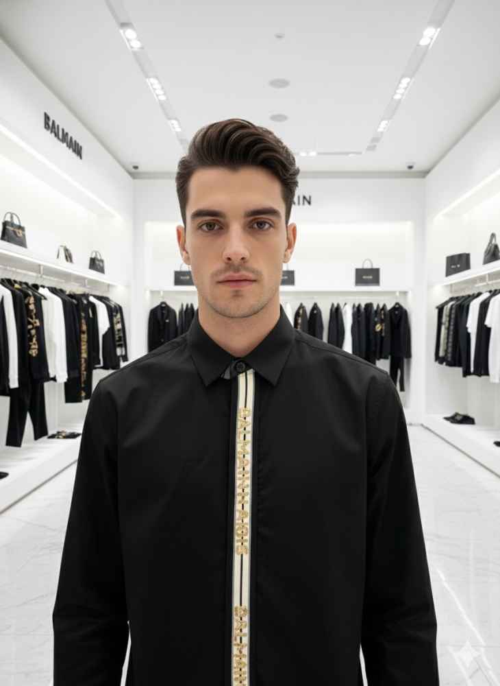 Balmain Embroidered Black Premium Cotton Shirt-1
