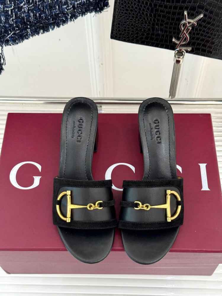 Gucci Marmont Black Horsebit Sleep On Sandals-1