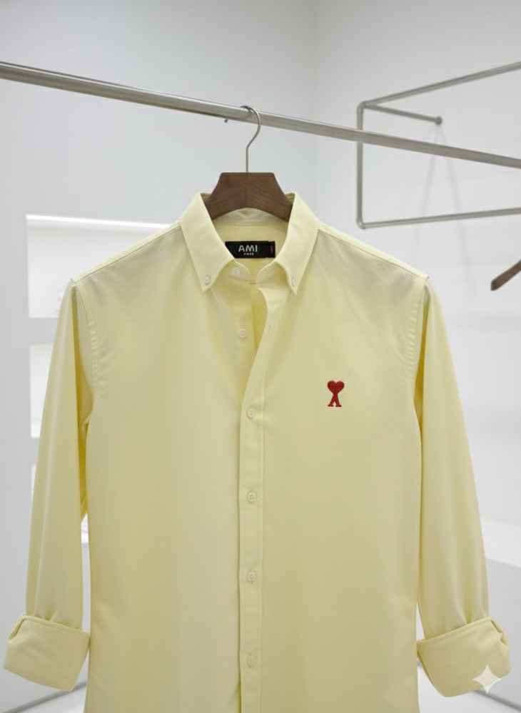 Ami Paris Heart Logo Yellow Striped Shirt-1