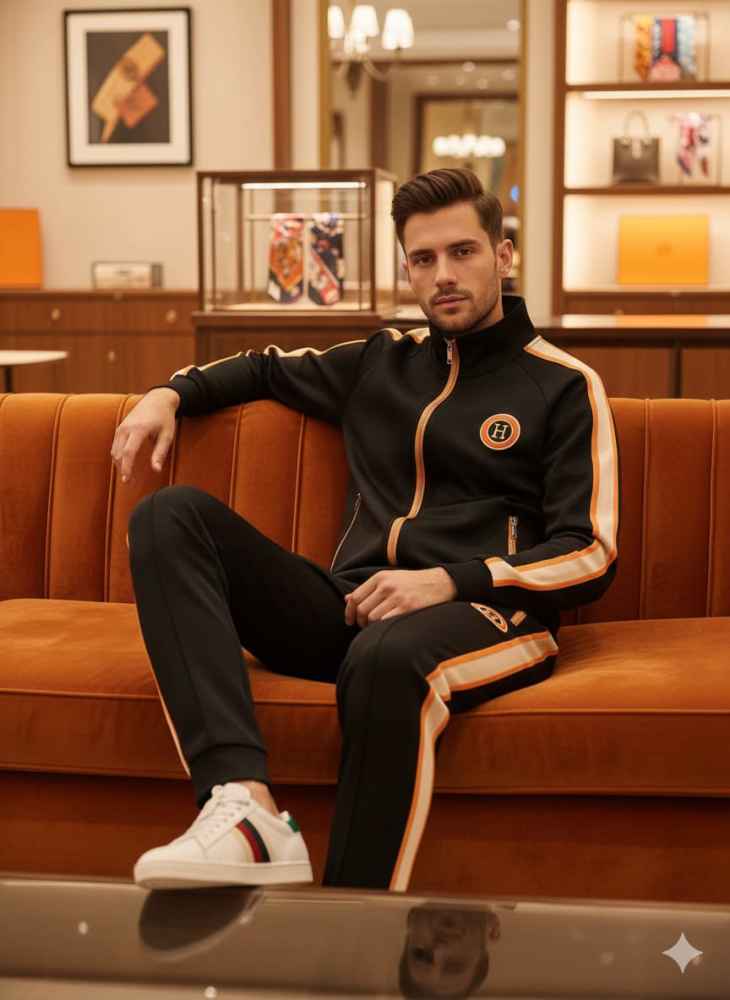 Hermes Embroidered logo Black Premium Tracksuit-1